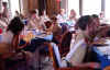 Arrowmen eating at the VIA luncheon