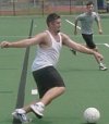 An Arrowman playing soccer.