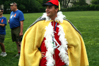 Will C, dressed as a tanager - the winner of the lodge mascot race