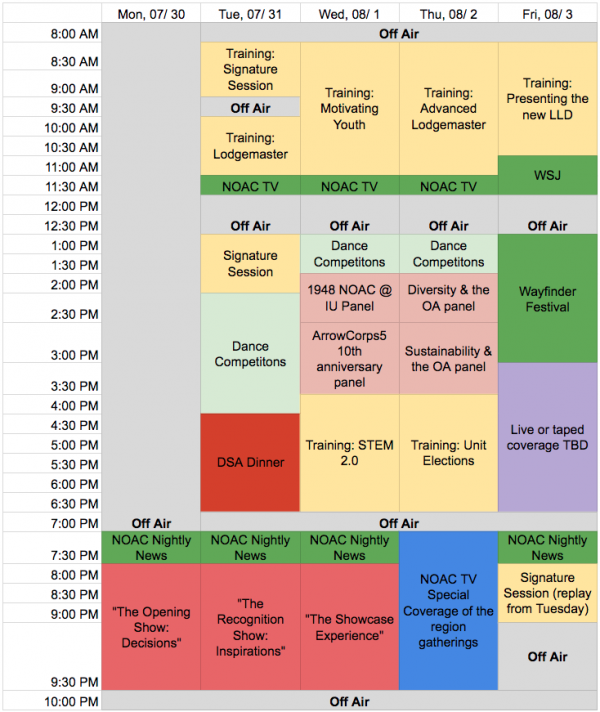 Broadcast Schedule - NOAC 2018