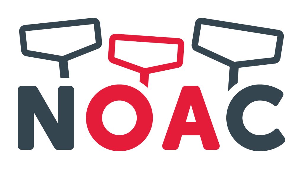 Logo with the acronym NOAC in red and gray letters.