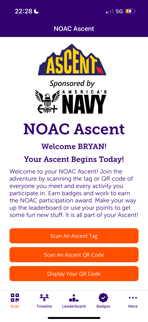 Ascent App screen example